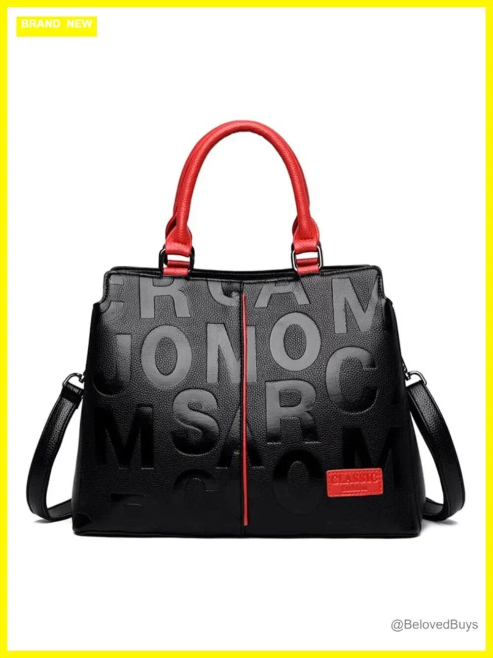 Faux Leather Black Red Satchel Tote Women's Shoulder Bag Top Handle Purses